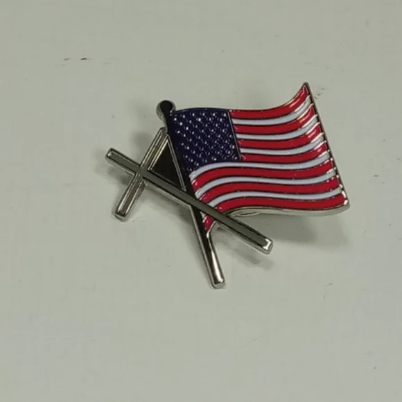 Eagle Crest American Flag With Cross Hat Lapel Pin - Picture 3 of 8